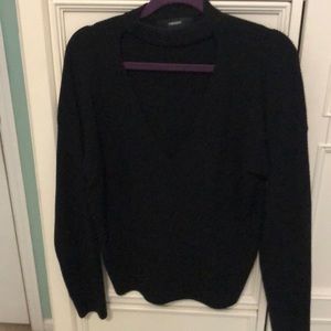 Black sweater with turtleneck/vneck detail